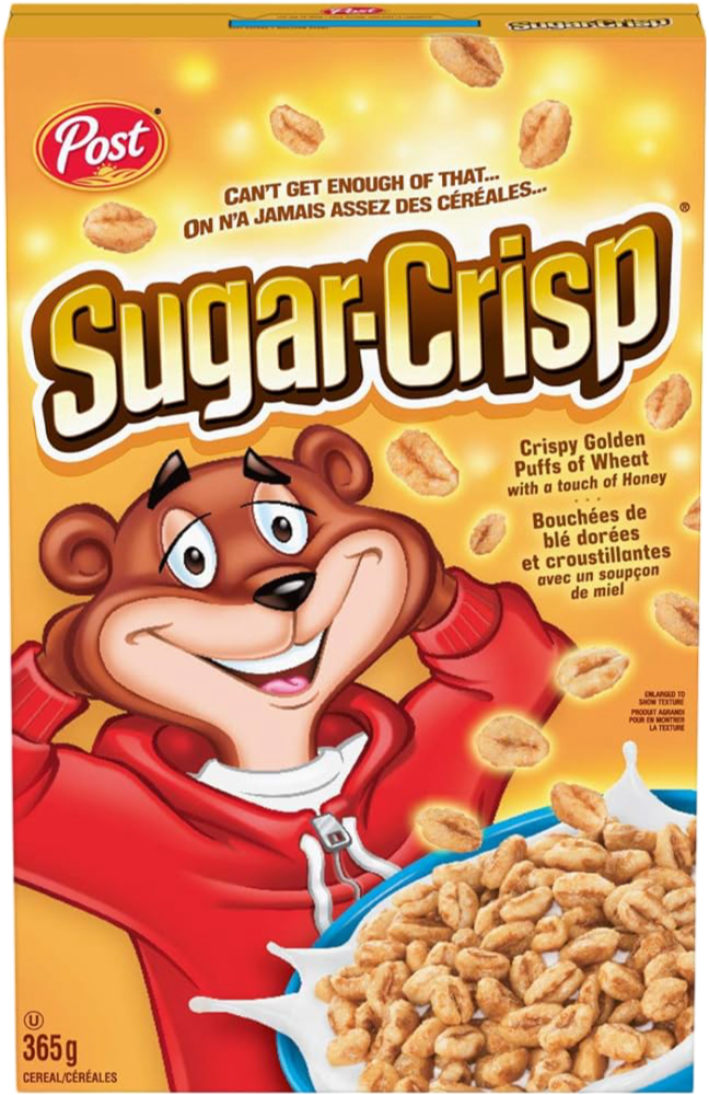 Sugar Crisp – Sweetened puffed wheat cereal.